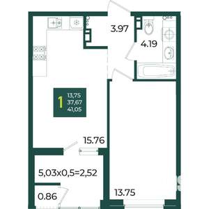 1-к квартира, вторичка, 41м2, 8/18 этаж