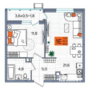 1-к квартира, сданный дом, 45м2, 9/16 этаж