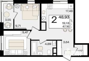 2-к квартира, вторичка, 49м2, 7/18 этаж