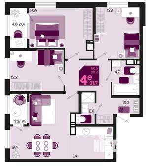 4-к квартира, вторичка, 92м2, 18/18 этаж