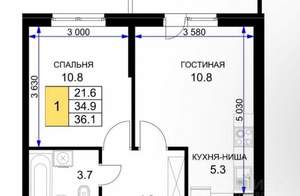 1-к квартира, вторичка, 36м2, 5/17 этаж