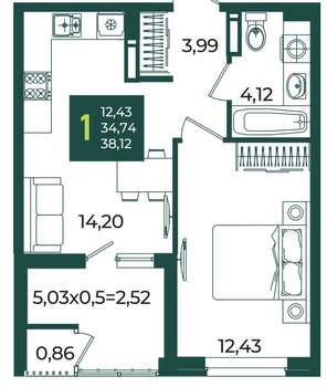 1-к квартира, вторичка, 38м2, 11/18 этаж