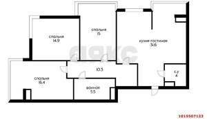 3-к квартира, вторичка, 100м2, 14/23 этаж