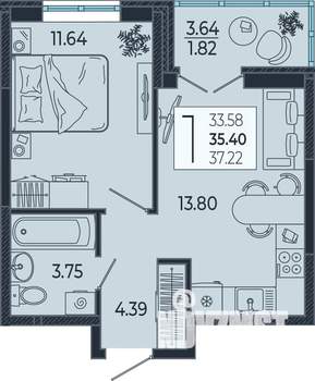 1-к квартира, вторичка, 35м2, 21/21 этаж