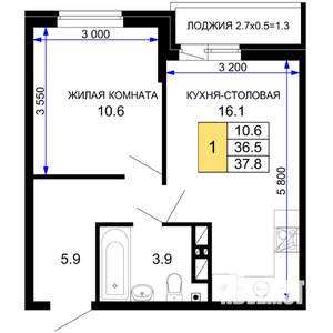 1-к квартира, вторичка, 38м2, 13/16 этаж