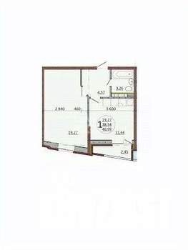 1-к квартира, вторичка, 41м2, 17/17 этаж