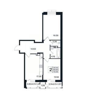 2-к квартира, вторичка, 73м2, 11/12 этаж