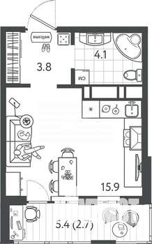 Студия квартира, вторичка, 31м2, 13/22 этаж