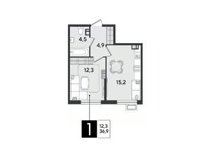 1-к квартира, вторичка, 37м2, 3/9 этаж