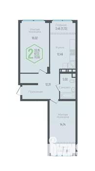 2-к квартира, вторичка, 68м2, 13/24 этаж