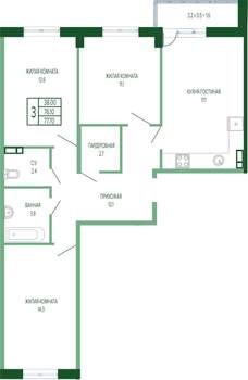 3-к квартира, вторичка, 78м2, 2/17 этаж