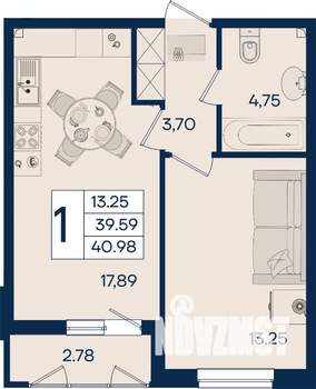 1-к квартира, вторичка, 41м2, 2/18 этаж