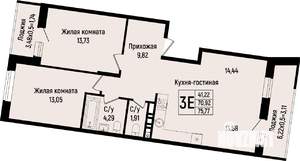 2-к квартира, вторичка, 76м2, 12/15 этаж