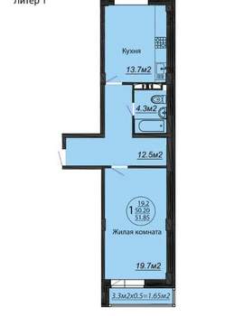 1-к квартира, вторичка, 50м2, 6/6 этаж