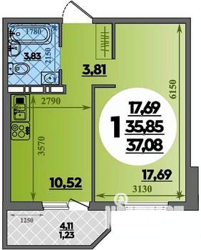 1-к квартира, строящийся дом, 37м2, 9/16 этаж