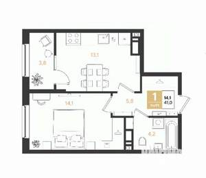 1-к квартира, вторичка, 42м2, 11/18 этаж
