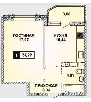 1-к квартира, вторичка, 37м2, 11/18 этаж