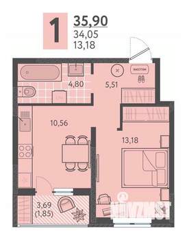 1-к квартира, вторичка, 36м2, 9/18 этаж
