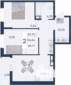 2-к квартира, вторичка, 56м2, 9/18 этаж