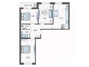 3-к квартира, вторичка, 74м2, 1/19 этаж