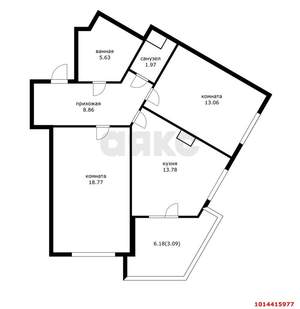 2-к квартира, вторичка, 70м2, 6/19 этаж