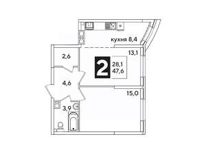 2-к квартира, вторичка, 48м2, 6/16 этаж