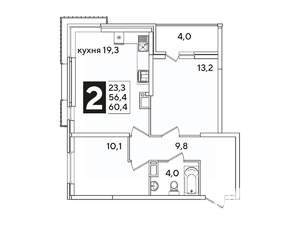 2-к квартира, вторичка, 60м2, 14/16 этаж
