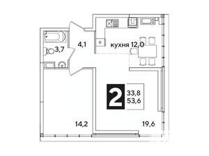 2-к квартира, вторичка, 54м2, 16/16 этаж