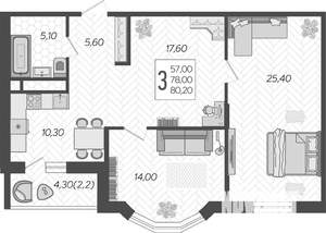 3-к квартира, вторичка, 80м2, 13/16 этаж