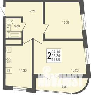2-к квартира, вторичка, 61м2, 23/24 этаж