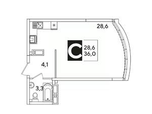 Студия квартира, вторичка, 36м2, 16/16 этаж
