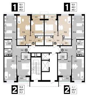 2-к квартира, строящийся дом, 72м2, 3/16 этаж