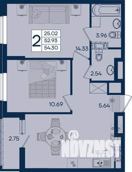 2-к квартира, вторичка, 54м2, 5/18 этаж
