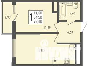 1-к квартира, строящийся дом, 37м2, 14/24 этаж