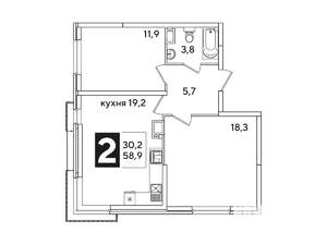 2-к квартира, вторичка, 59м2, 13/16 этаж