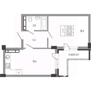 1-к квартира, вторичка, 46м2, 4/15 этаж