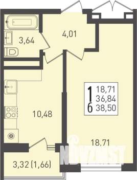 1-к квартира, вторичка, 41м2, 17/22 этаж