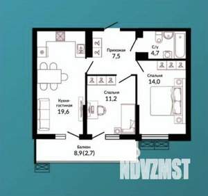 2-к квартира, вторичка, 61м2, 7/19 этаж