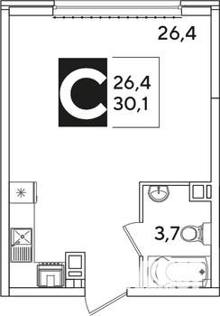 Студия квартира, вторичка, 30м2, 4/16 этаж