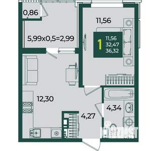 1-к квартира, вторичка, 36м2, 4/18 этаж