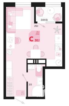 1-к квартира, вторичка, 30м2, 11/18 этаж