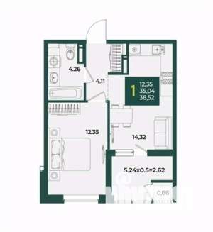 1-к квартира, вторичка, 39м2, 12/21 этаж