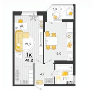 1-к квартира, вторичка, 41м2, 19/23 этаж
