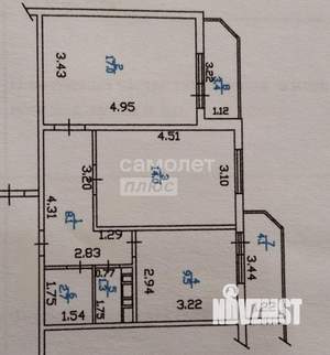 2-к квартира, вторичка, 53м2, 6/16 этаж