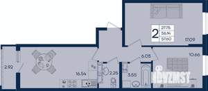 2-к квартира, вторичка, 58м2, 13/18 этаж