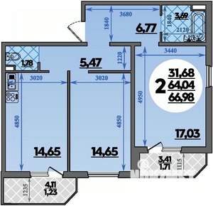 2-к квартира, строящийся дом, 67м2, 1/8 этаж