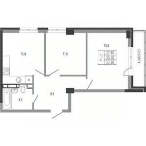 2-к квартира, вторичка, 59м2, 11/15 этаж
