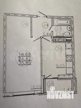 1-к квартира, вторичка, 36м2, 7/19 этаж