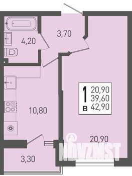 1-к квартира, вторичка, 43м2, 2/22 этаж
