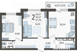 2-к квартира, вторичка, 58м2, 8/16 этаж